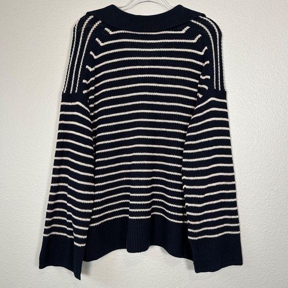 J. Crew women size XL relaxed collared sweater navy stripe cotton preppy - Picture 8 of 14